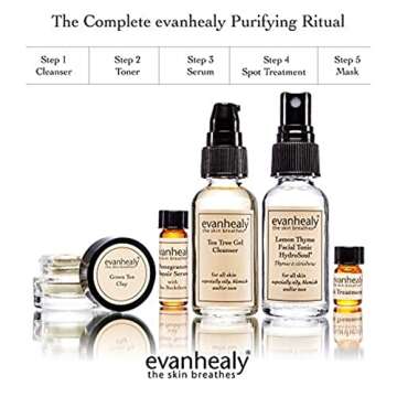 evanhealy Purifying Ritual | Detoxifying Blemish Skin Care Set | 5 Piece Travel Face Care Kit for Congested Skin | Skincare Kit with Facial Mask & Gentle Skin Cleanser | Soothe Redness