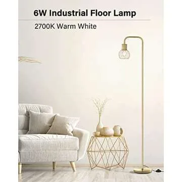 Brass Gold Floor Lamp for Living Room, Modern Industrial Standing Lamp with 6W LED Bulb, Foot Switch...