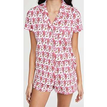 Roller Rabbit Women's Monkey PJ Polo Set, Pink, XL