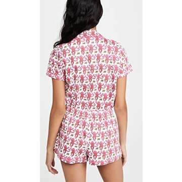 Roller Rabbit Women's Monkey PJ Polo Set, Pink, XL