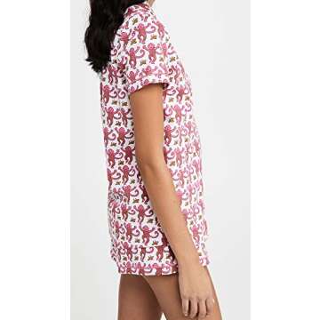 Roller Rabbit Women's Monkey PJ Polo Set, Pink, XL
