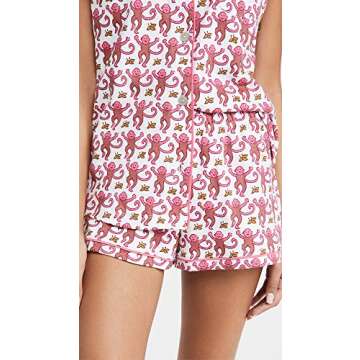 Roller Rabbit Women's Monkey PJ Polo Set, Pink, XL