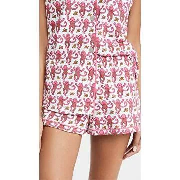 Roller Rabbit Women's Monkey PJ Polo Set, Pink, XL