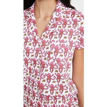 Roller Rabbit Women's Monkey PJ Polo Set, Pink, XL