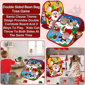 Christmas Party Games for Kids Christmas Bean Bags Toss Game Double Side Collapsible Cornhole 8 Score Holes Christmas Decoration Party Favors Supplies Carnival Yard Indoor Outdoor (6 Bean Bags)