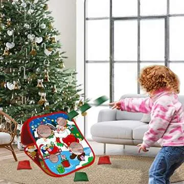 Christmas Party Games for Kids Christmas Bean Bags Toss Game Double Side Collapsible Cornhole 8 Score Holes Christmas Decoration Party Favors Supplies Carnival Yard Indoor Outdoor (6 Bean Bags)