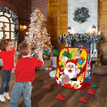 Christmas Party Games for Kids Christmas Bean Bags Toss Game Double Side Collapsible Cornhole 8 Score Holes Christmas Decoration Party Favors Supplies Carnival Yard Indoor Outdoor (6 Bean Bags)