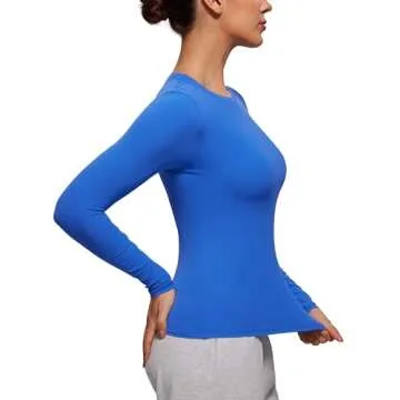 CRZ YOGA Long Sleeve Shirts for Women Soft Crew Neck Fall Basic Tight Tops Fitted Casual Going Out T-Shirts Sparkle Blue Large