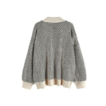 ZAFUL Women's Striped Cardigan Long Sleeve Button Up Open Front Knit Oversized Sweater (0-Stripes)