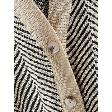ZAFUL Women's Striped Cardigan Long Sleeve Button Up Open Front Knit Oversized Sweater (0-Stripes)