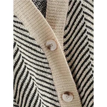 ZAFUL Women's Striped Cardigan Long Sleeve Button Up Open Front Knit Oversized Sweater (0-Stripes)