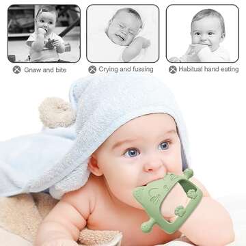 Baby Teethers 0-6 Months,Teething Toys for Babies 0-6 Months,Never Drop Baby Chew Toys for Teething Relief,Infant Hand Teether Pacifiers for 0-6 Months,Ideal Baby Toys Gifts for New Moms(Cartoon Cat)