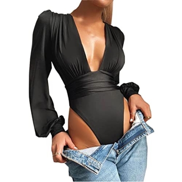 Stylish Weigou Women Jumpsuit Long Sleeve Bodysuit Tops