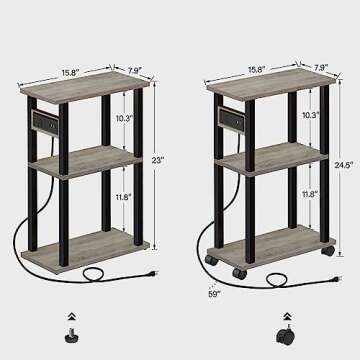 TUTOTAK Narrow Side Table with USB Ports for Small Spaces