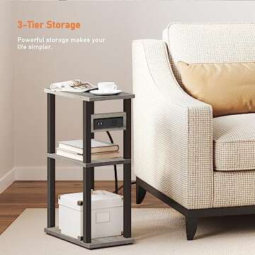 TUTOTAK Narrow Side Table with USB Ports for Small Spaces