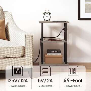 TUTOTAK Narrow Side Table with USB Ports for Small Spaces