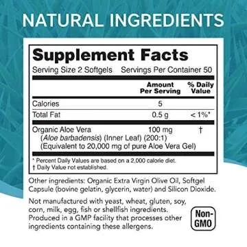 NutriWorth Aloe Vera Supplement (100 Softgels) 20,000mg Pure Gel Equivalency – Made with Organic Aloe Vera