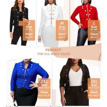 Hybrid & Company Women's Fashion Military Crop Stretch Gold Zip up Blazer Jacket KJK1125 Navy Medium