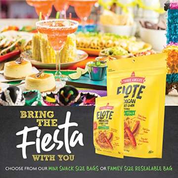Three Amigos - Elote Mexican Street Corn Snack Mix- Deliciously Crunchy, Tangy, Hot, Sweet & Spicy Snacks - Gourmet Roasted Variety Food Snacks for Adults and Kids (ELOTO MIX 7 oz. 6 Pack)