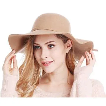 Bienvenu Women's Wide Brim Solid Color Wool Floppy Hat Camel