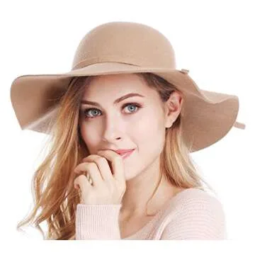 Bienvenu Women's Wide Brim Solid Color Wool Floppy Hat Camel