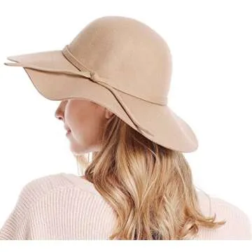 Bienvenu Women's Wide Brim Solid Color Wool Floppy Hat Camel