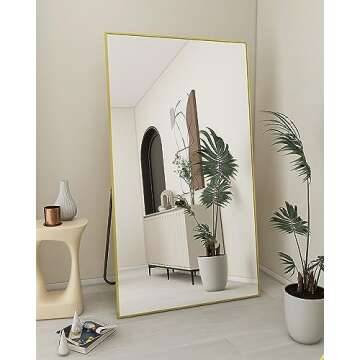 Koonmi 71"x31" Mirror Full Length, Gold Full Length Mirror, Bedroom Floor Body Mirror with Stand, Large Gold Mirror, Leaning, Standing or Hanging Horizontally/Vertically