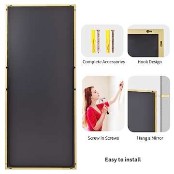 Koonmi 71"x31" Mirror Full Length, Gold Full Length Mirror, Bedroom Floor Body Mirror with Stand, Large Gold Mirror, Leaning, Standing or Hanging Horizontally/Vertically