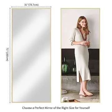 Koonmi 71"x31" Mirror Full Length, Gold Full Length Mirror, Bedroom Floor Body Mirror with Stand, Large Gold Mirror, Leaning, Standing or Hanging Horizontally/Vertically