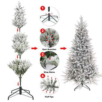 KI Store Artificial Flocked Christmas Tree 7.5ft Unlit Hinged Christmas Fir Tree with Snow Realistic Xmas Tree