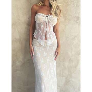 Raruxxin Women 2 Piece Skirt Set Sleeveless Hollow Crop Tops Bodycon Wrap Maxi Skirt Outfits Y2k Summer Party Club Streetwear