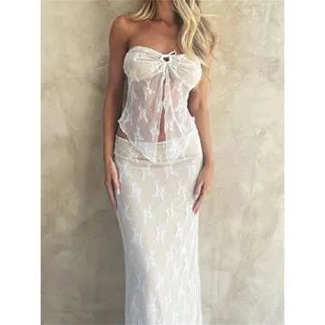 Raruxxin Women 2 Piece Skirt Set Sleeveless Hollow Crop Tops Bodycon Wrap Maxi Skirt Outfits Y2k Summer Party Club Streetwear