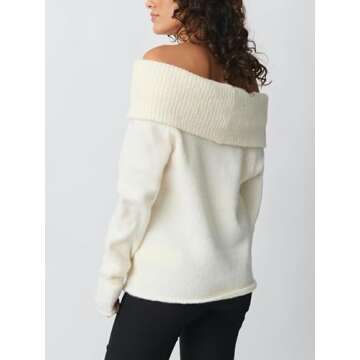 Women Off The Shoulder Sweater Long Sleeve Ribbed Knit Top Y2k Pullover Sweaters Fall Going Out Streetwear(White,S)