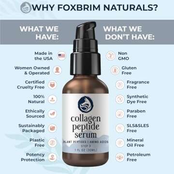 Peptide Collagen Serum for Face - Anti-Aging Facial Serum, Tighten Lift Hydrate & Plump All Skin Types, Reduce Fine Line & Wrinkles, All Natural Ingredients - Foxbrim Naturals (1 Fl Oz)