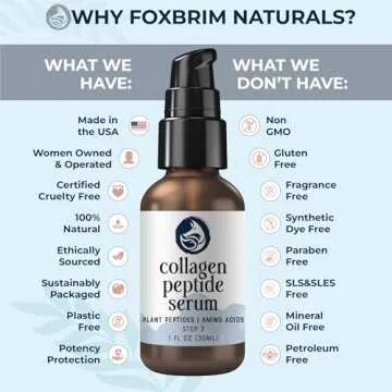 Peptide Collagen Serum for Face - Anti-Aging Facial Serum, Tighten Lift Hydrate & Plump All Skin Types, Reduce Fine Line & Wrinkles, All Natural Ingredients - Foxbrim Naturals (1 Fl Oz)