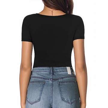 MANGOPOP Short Sleeve Body Suits Women Round Neck Bodysuits for Women Ribbed Bodysuit Shirts