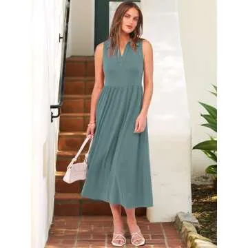 ANRABESS Women's Casual Dresses Summer Maxi Sleeveless Sundress V Neck A-Line 2025 Fashion Beach Vacation Long Dress Large Green