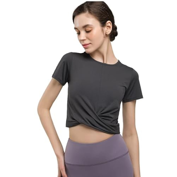 Women Gym Crop Top Sports Tee Short Sleeved High Elastic Yoga Women Activewear Running T-Shirt Hem C...