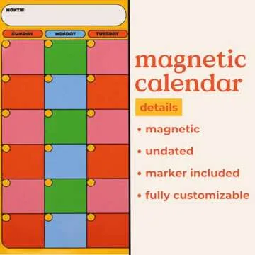 ban.do Magnetic Colorblock Undated Calendar for Monthly Planning with Black Dry Erase Marker and Eraser, Colorblock
