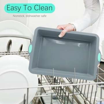 To encounter Silicone Baking Pans Set, 4 Pieces Nonstick Bakeware Set with Baking Pans, Baking Sheets, Cookie Sheets, Cake Pan with Metal Reinforced Frame More Strength, Light Grey