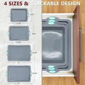 To encounter Silicone Baking Pans Set, 4 Pieces Nonstick Bakeware Set with Baking Pans, Baking Sheets, Cookie Sheets, Cake Pan with Metal Reinforced Frame More Strength, Light Grey