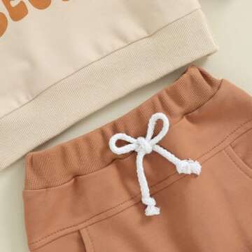 Aunties Bestie Baby Clothes Gender Neutral Baby Boy Girl Long Sleeve Sweatshirt Pullover Pant Fall Solid Color Outfit (Khaki, 0-6 Months)