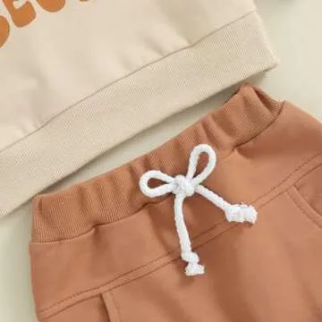 Aunties Bestie Baby Clothes Gender Neutral Baby Boy Girl Long Sleeve Sweatshirt Pullover Pant Fall Solid Color Outfit (Khaki, 0-6 Months)