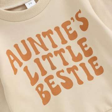 Aunties Bestie Baby Clothes Gender Neutral Baby Boy Girl Long Sleeve Sweatshirt Pullover Pant Fall Solid Color Outfit (Khaki, 0-6 Months)