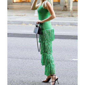 Antinson Women's Fringe Knit Tank Dress Summer Fashion