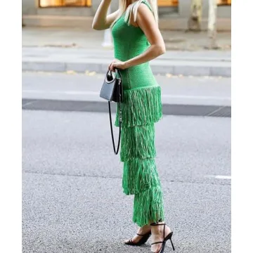 Antinson Women's Fringe Knit Tank Dress Summer Fashion