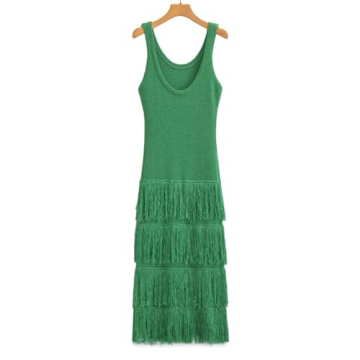 Antinson Women's Fringe Knit Tank Dress Summer Fashion