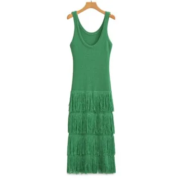 Antinson Women's Fringe Knit Tank Dress Summer Fashion