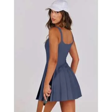ANRABESS Women's Tennis Athletic Pleated Summer Mini Dress 2025 Golf Workout Build in Shorts Casual Romper Short Sundress Gray Blue Large