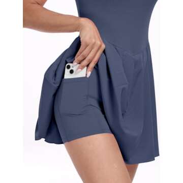 ANRABESS Women's Tennis Athletic Pleated Summer Mini Dress 2025 Golf Workout Build in Shorts Casual Romper Short Sundress Gray Blue Large